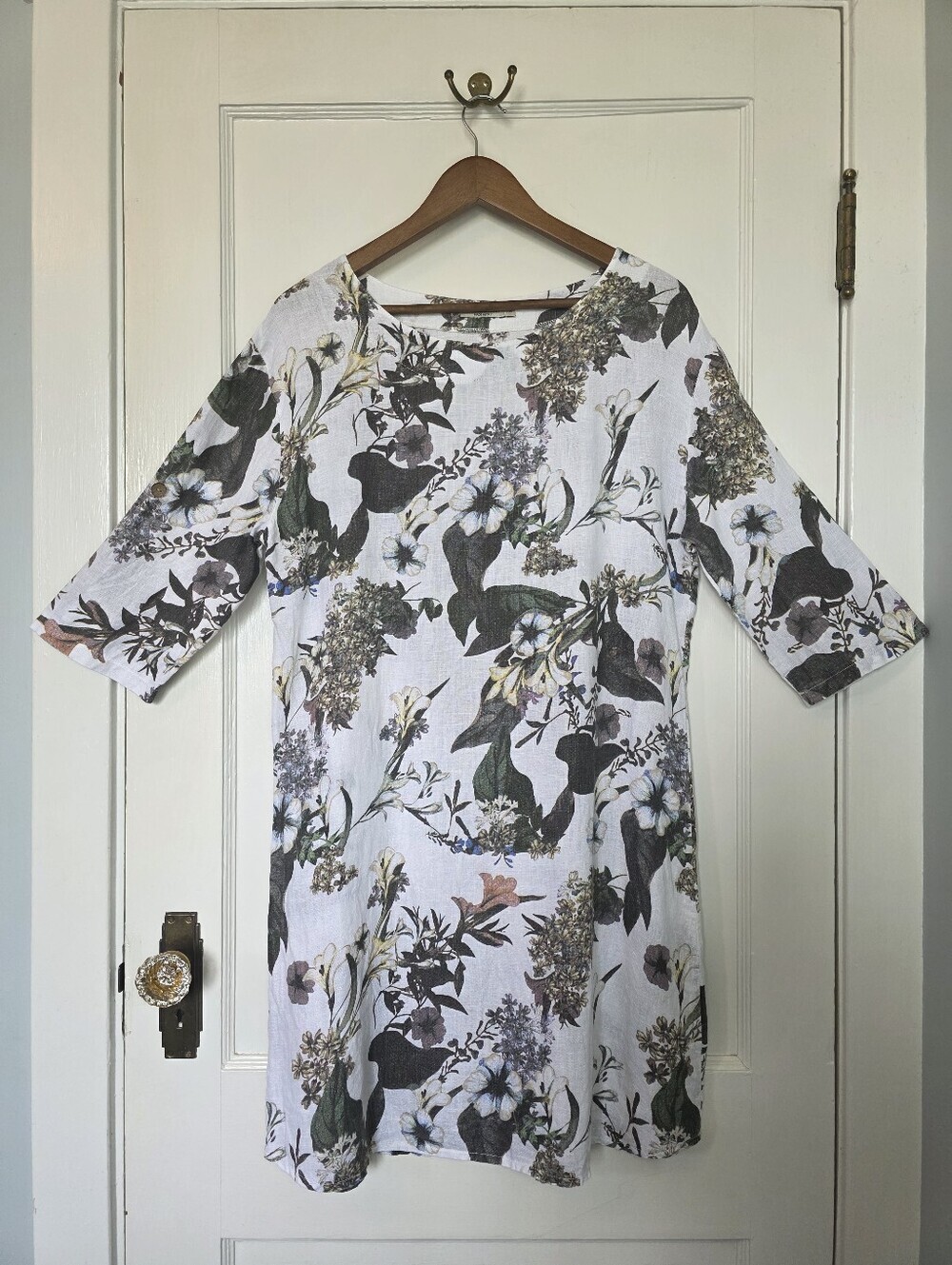 Valentina Naldi Linen Dress – Size S – White / Floral